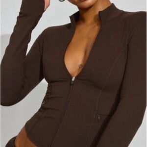 Garage Chocolate Brown Zip-Up Long Sleeve Top